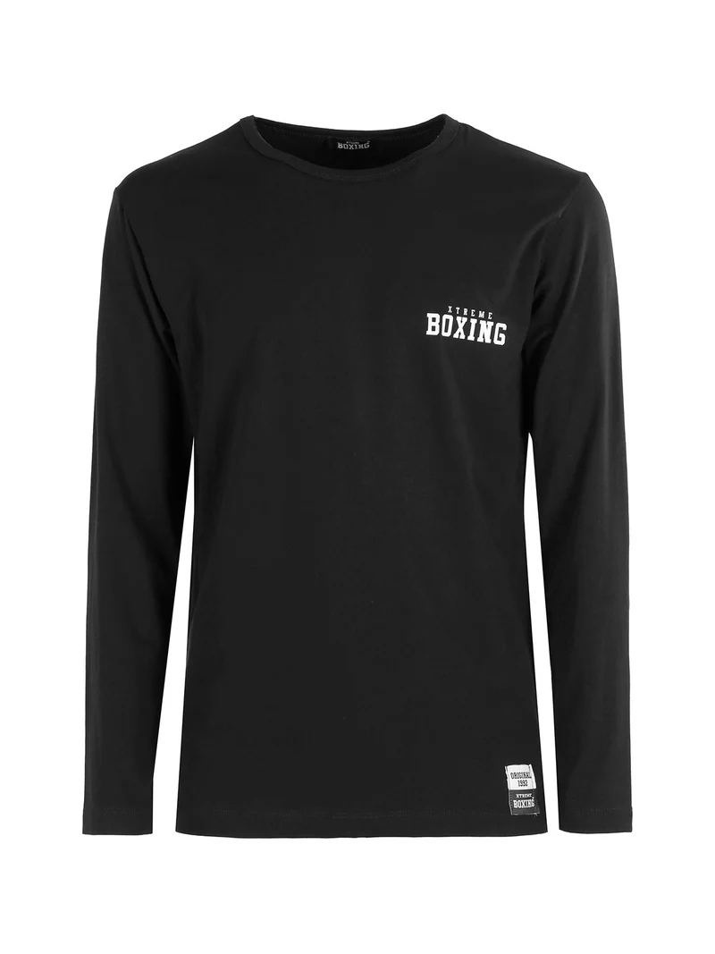 T-shirt da uomo a maniche lunghe in cotone con logo - nero