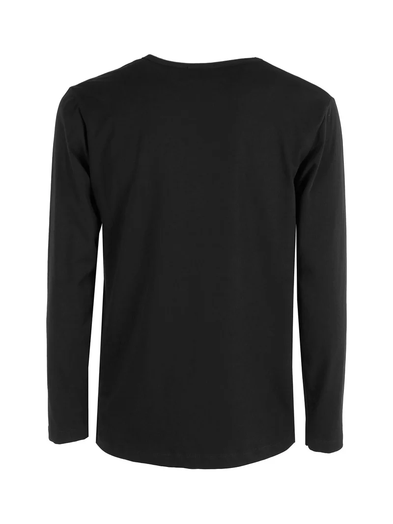 T-shirt da uomo a maniche lunghe in cotone con logo - nero