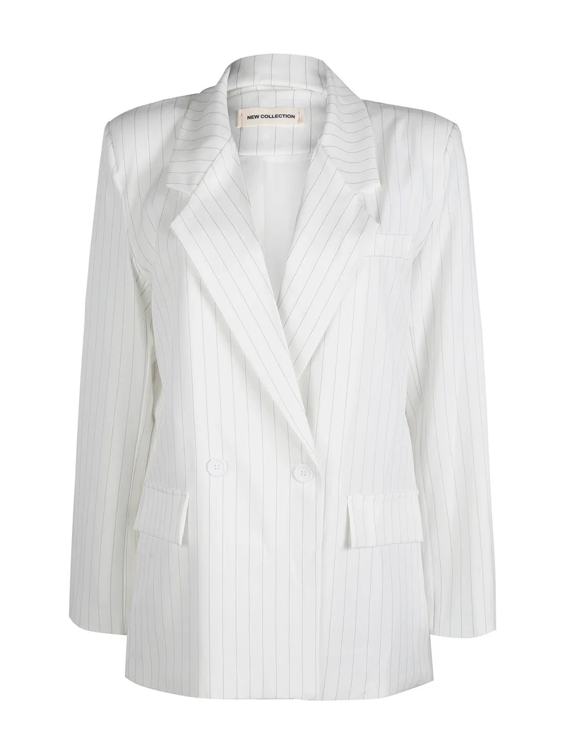 Blazer donna gessato con chiusura a doppio petto - bianco