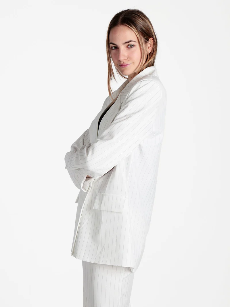 Blazer donna gessato con chiusura a doppio petto - bianco