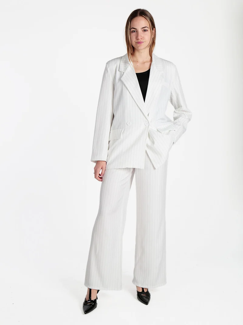 Blazer donna gessato con chiusura a doppio petto - bianco