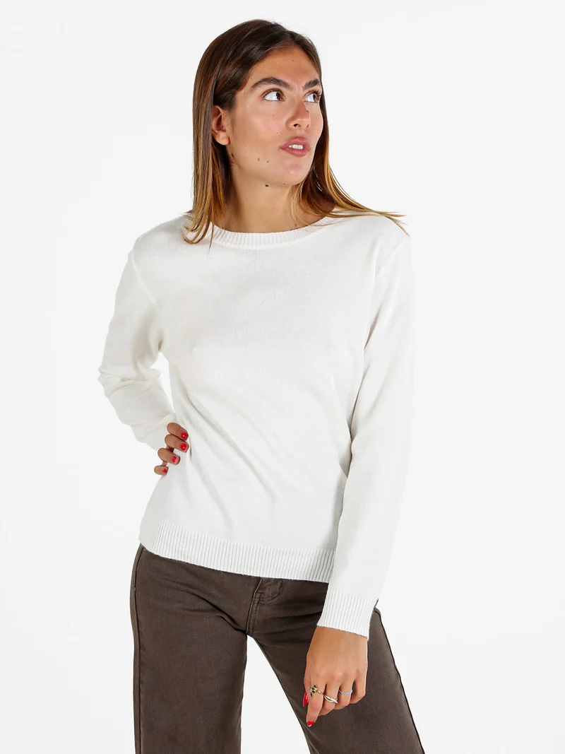 Pullover donna girocollo in maglia - bianco