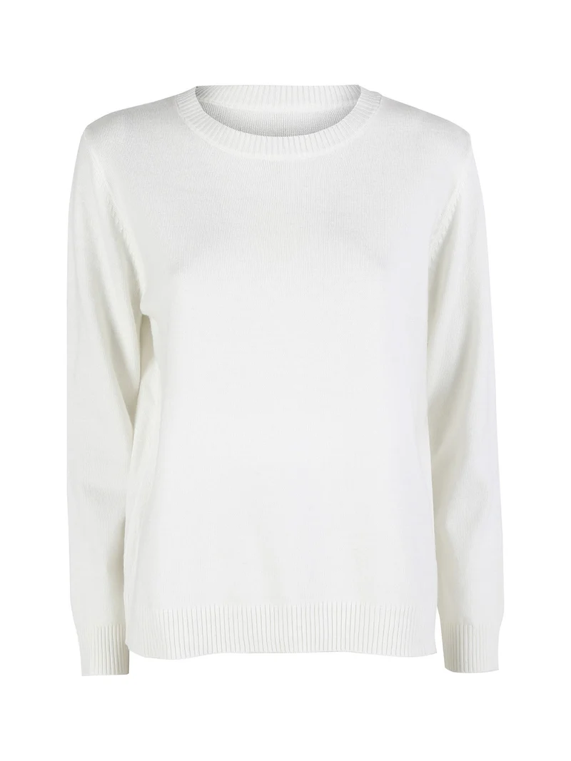 Pullover donna girocollo in maglia - bianco