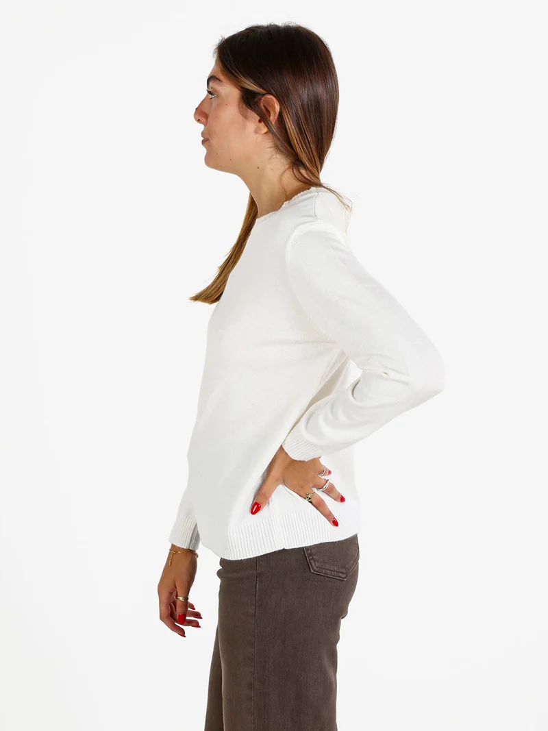 Pullover donna girocollo in maglia - bianco