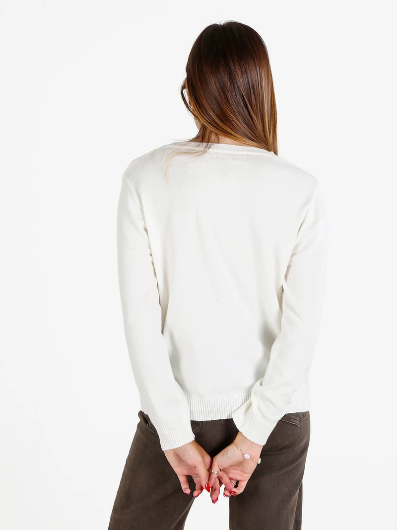 Pullover donna girocollo in maglia - bianco