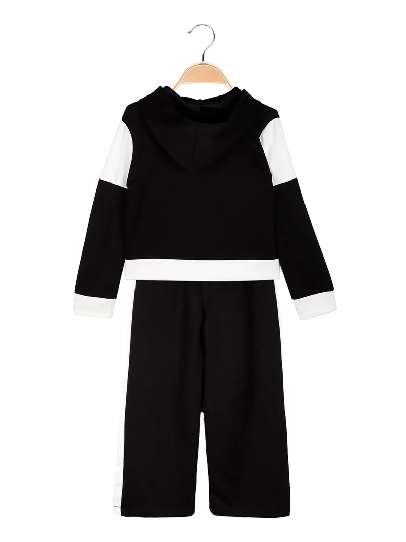 Completo 2 pezzi da bambina con cappuccio e zip - nero