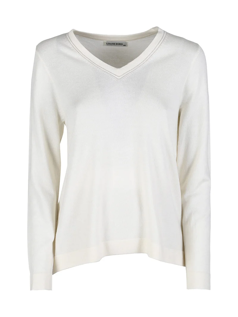 Pullover donna in maglia con scollo a V - bianco