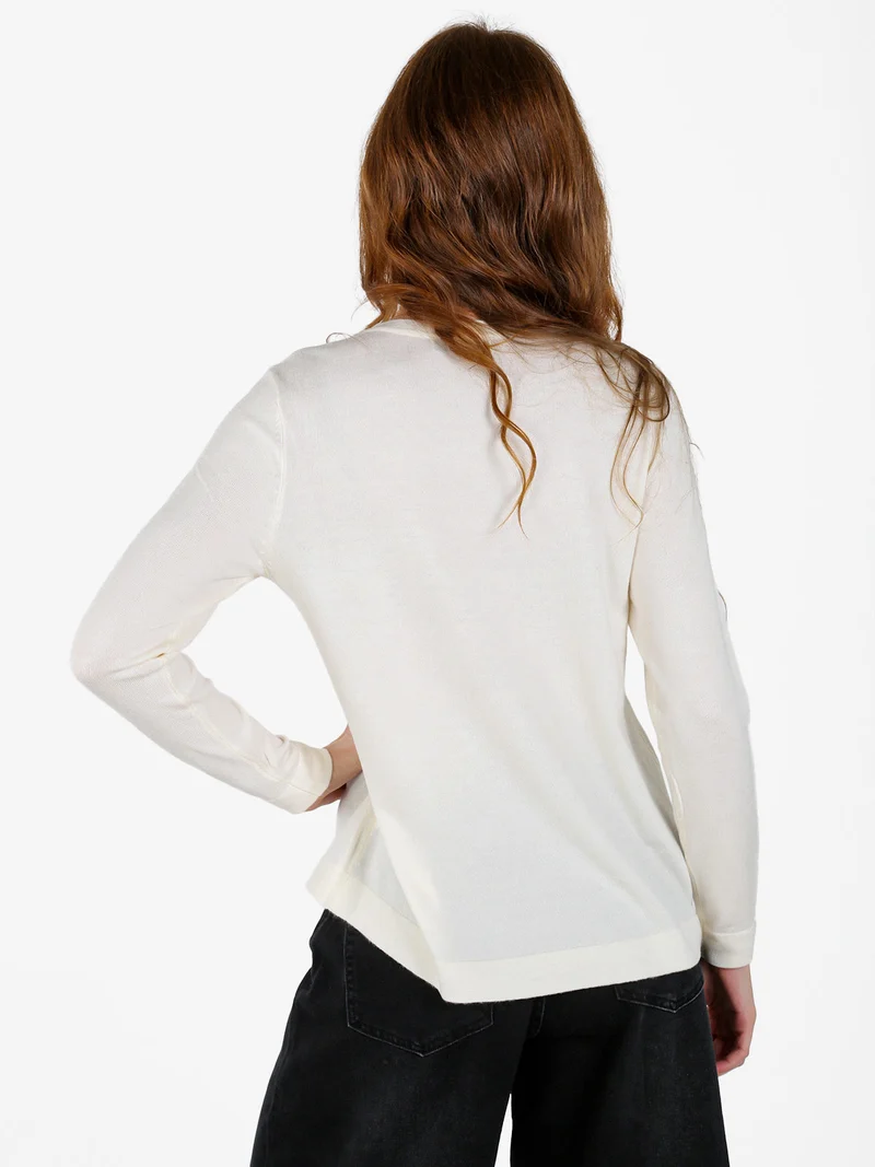 Pullover donna in maglia con scollo a V - bianco
