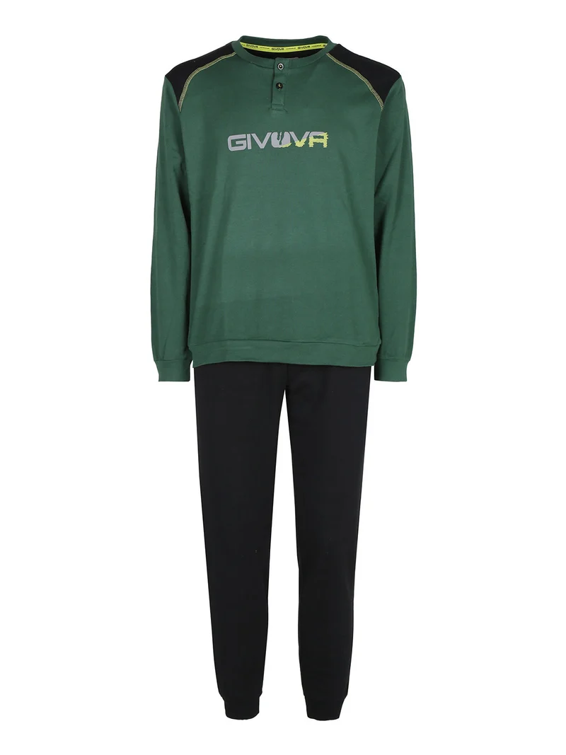 Pigiama lungo da uomo in cotone interlock - verde