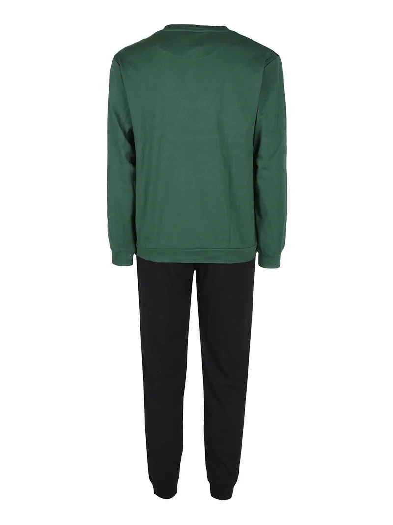 Pigiama lungo da uomo in cotone interlock - verde