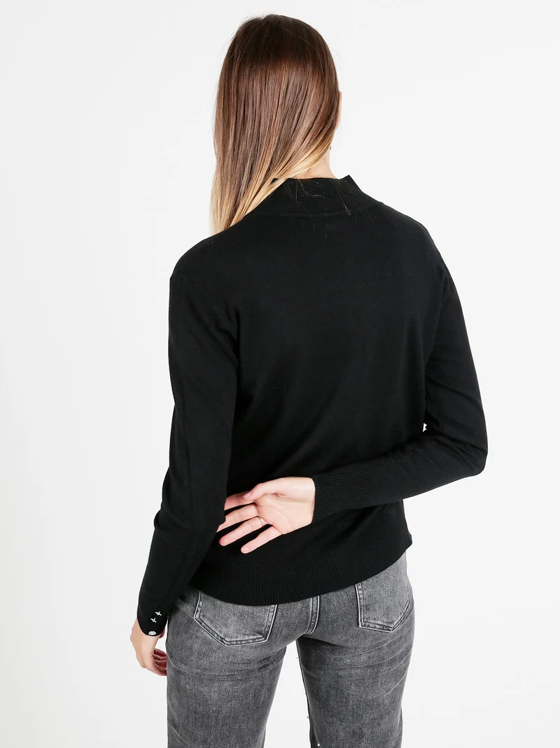 Maglia donna a lupetto con bottoni gioiello sui polsini - nero