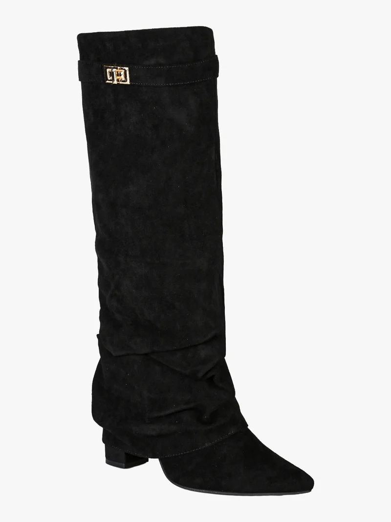 Stivali slouchy da donna scamosciati con gambale a doppio strato - nero
