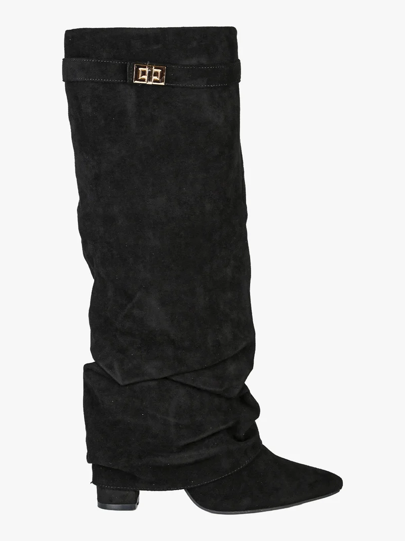 Stivali slouchy da donna scamosciati con gambale a doppio strato - nero