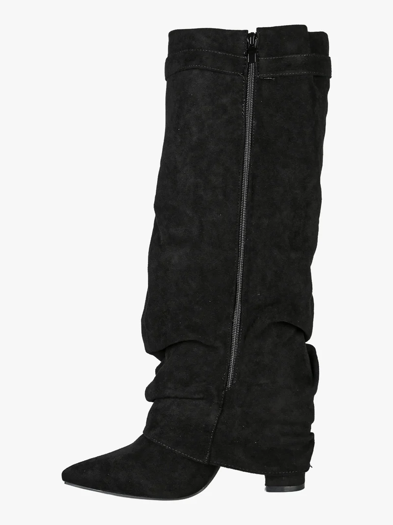 Stivali slouchy da donna scamosciati con gambale a doppio strato - nero