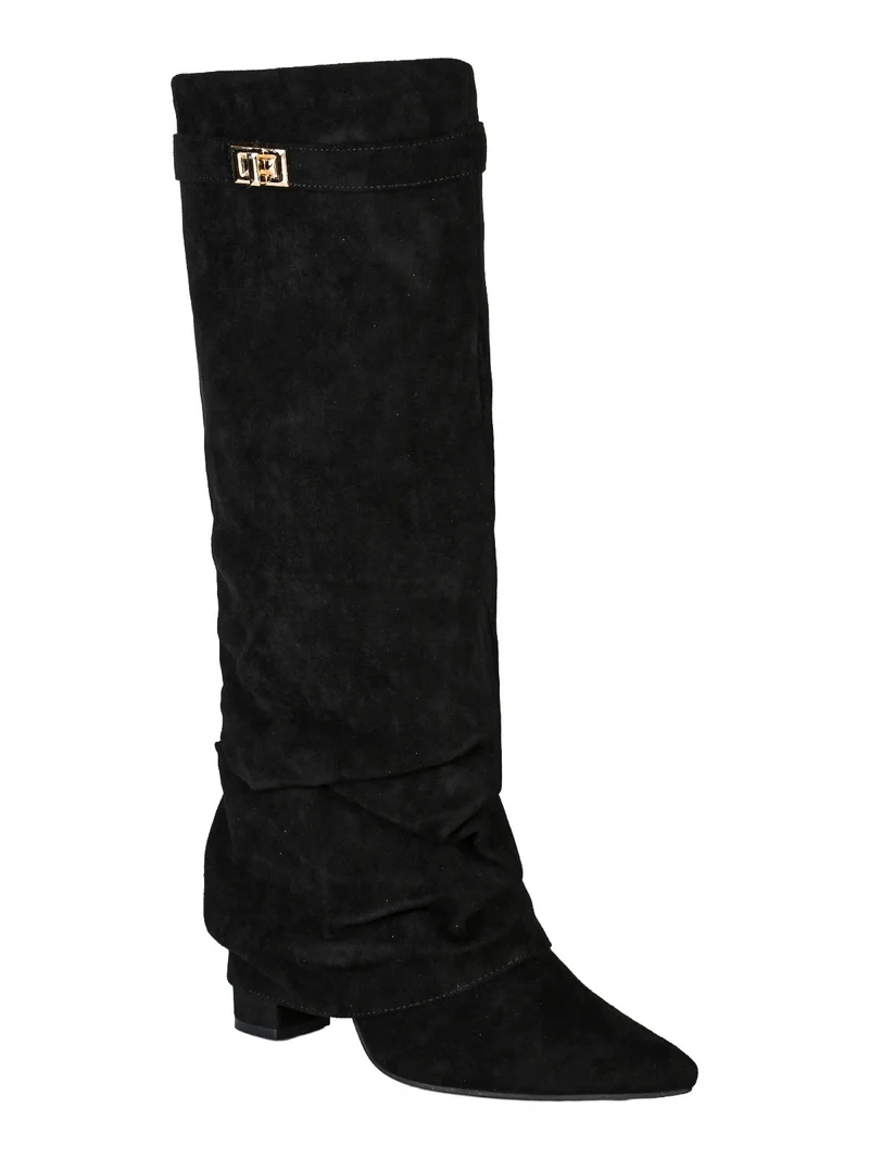 Stivali slouchy da donna scamosciati con gambale a doppio strato - nero