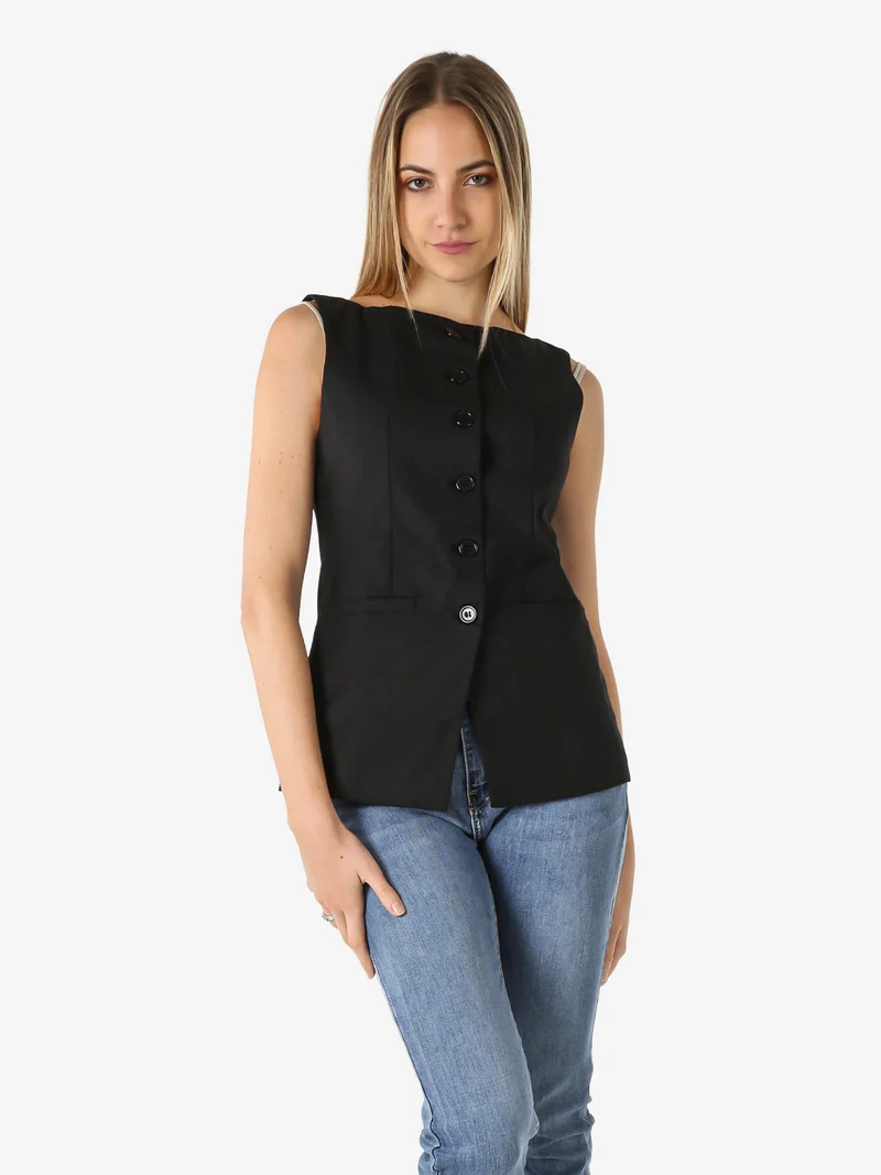 Gilet donna con bottoni - nero