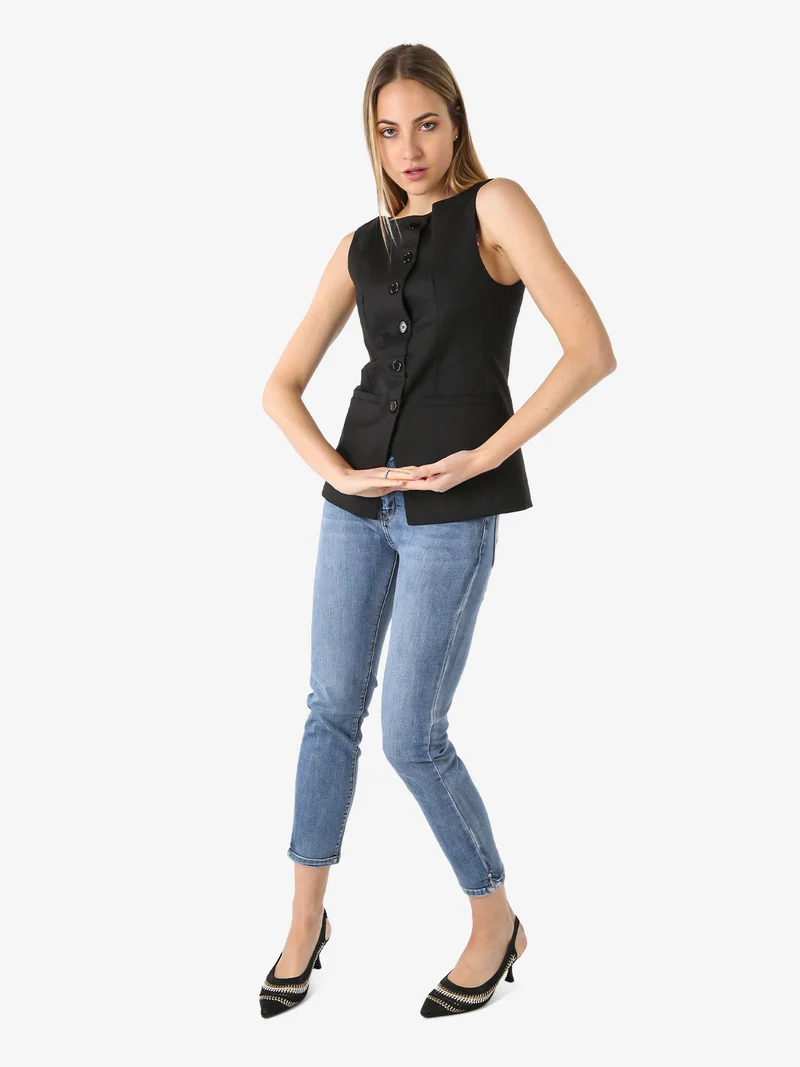 Gilet donna con bottoni - nero