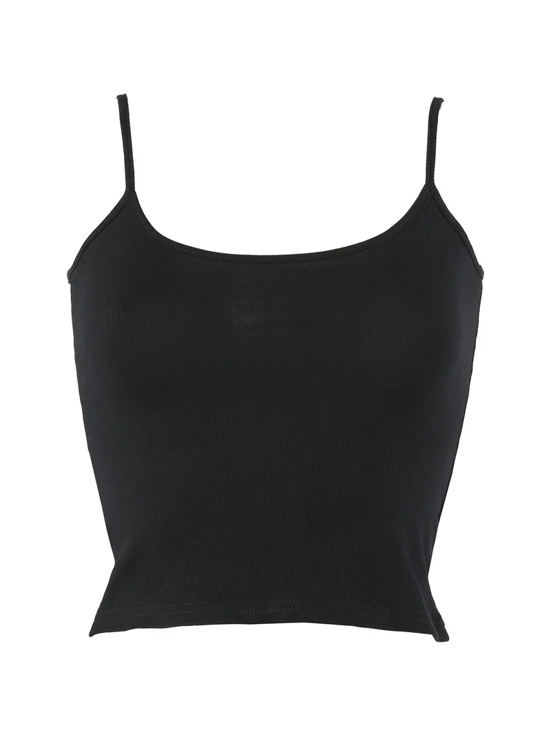 Top donna a costine con spalline sottili - nero
