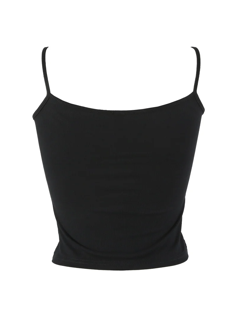 Top donna a costine con spalline sottili - nero