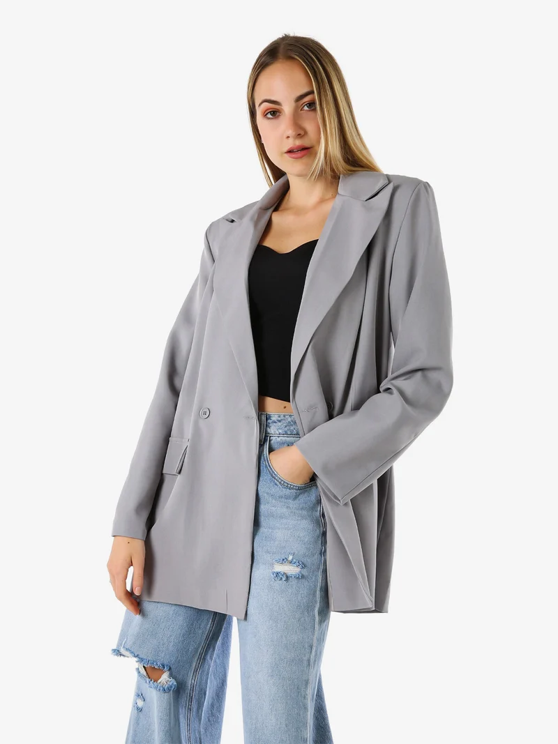 Blazer oversize da donna con chiusura a doppiopetto - grigio