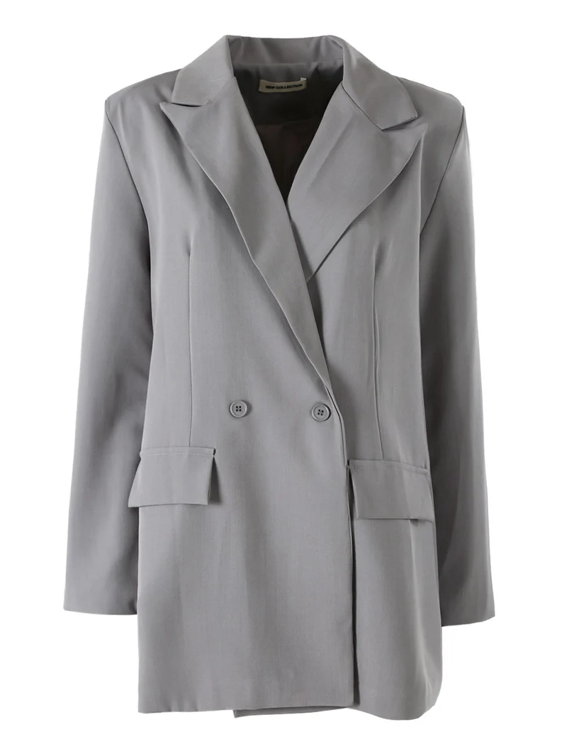 Blazer oversize da donna con chiusura a doppiopetto - grigio