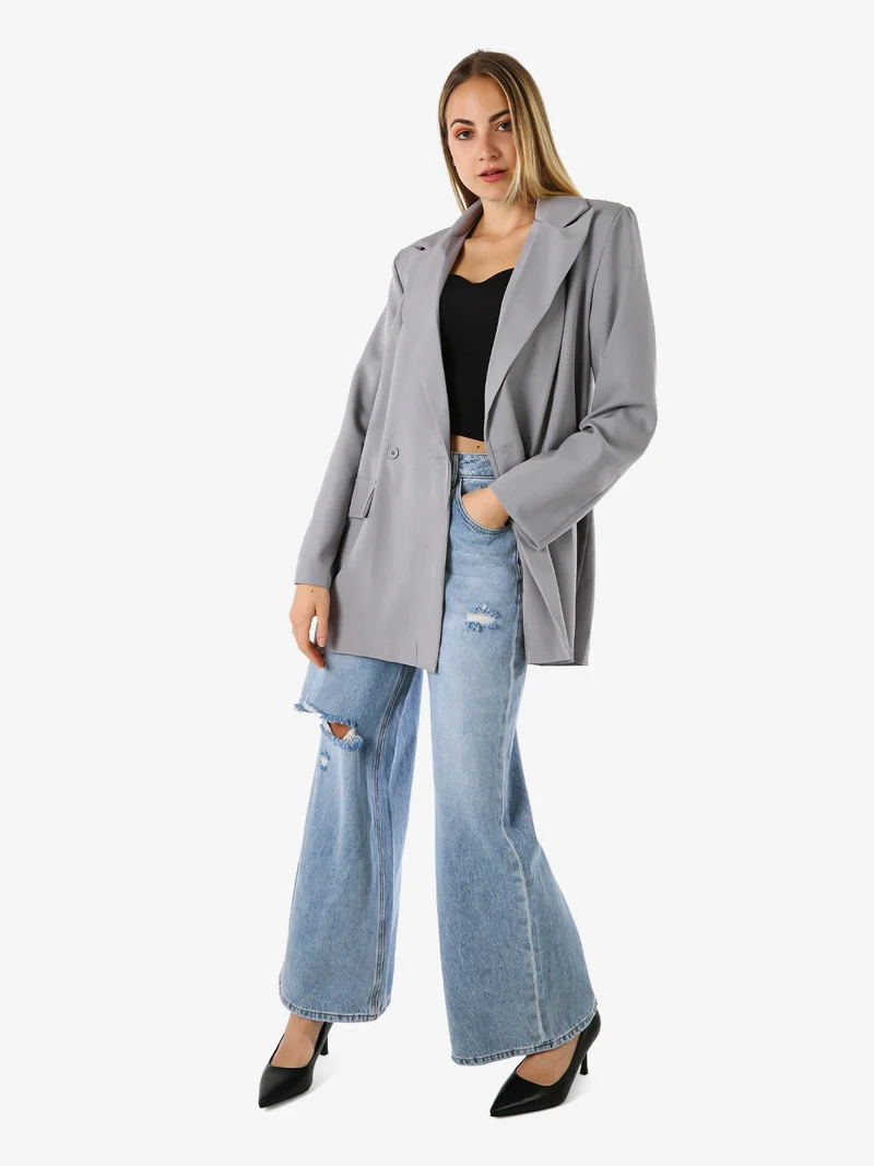 Blazer oversize da donna con chiusura a doppiopetto - grigio
