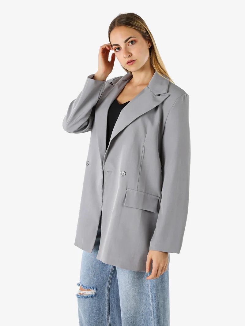 Blazer oversize da donna con chiusura a doppiopetto - grigio