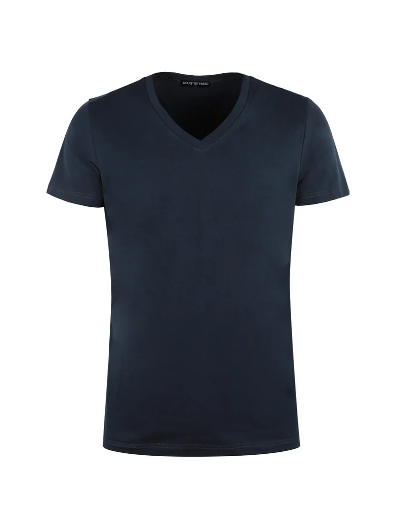 T-shirt uomo scollo a V in cotone - blu scuro