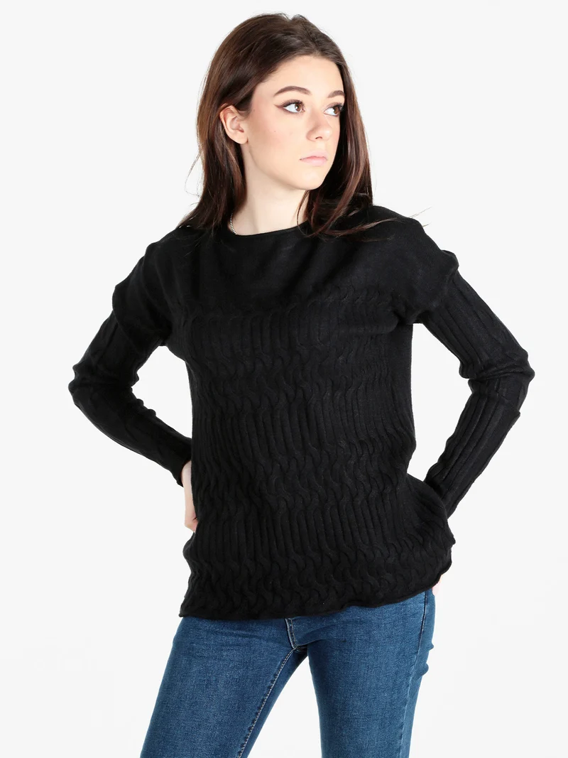 Maglione donna a trecce - nero