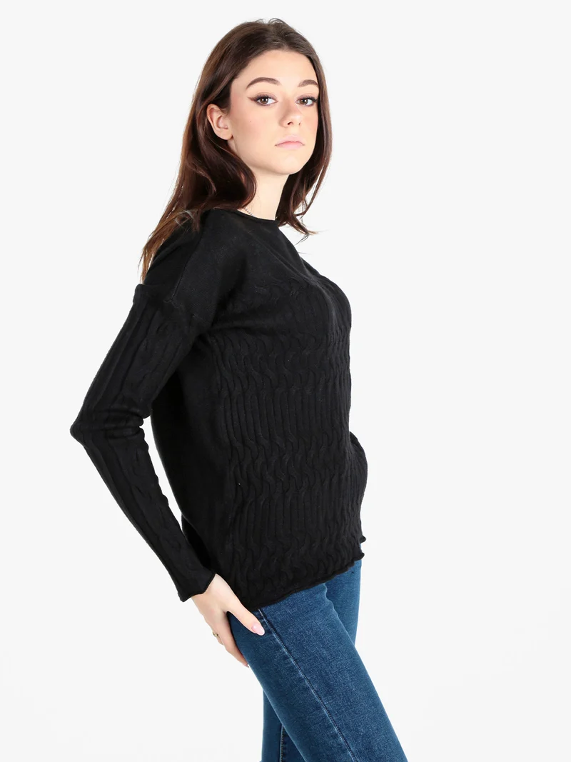 Maglione donna a trecce - nero