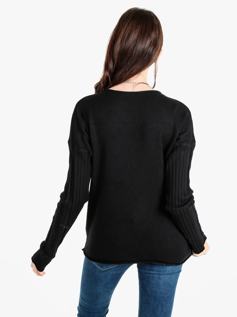 Maglione donna a trecce - nero