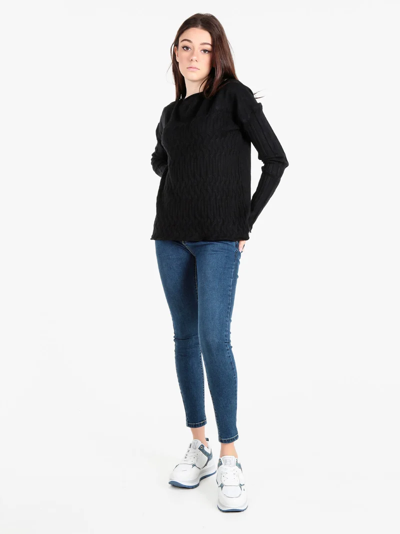 Maglione donna a trecce - nero