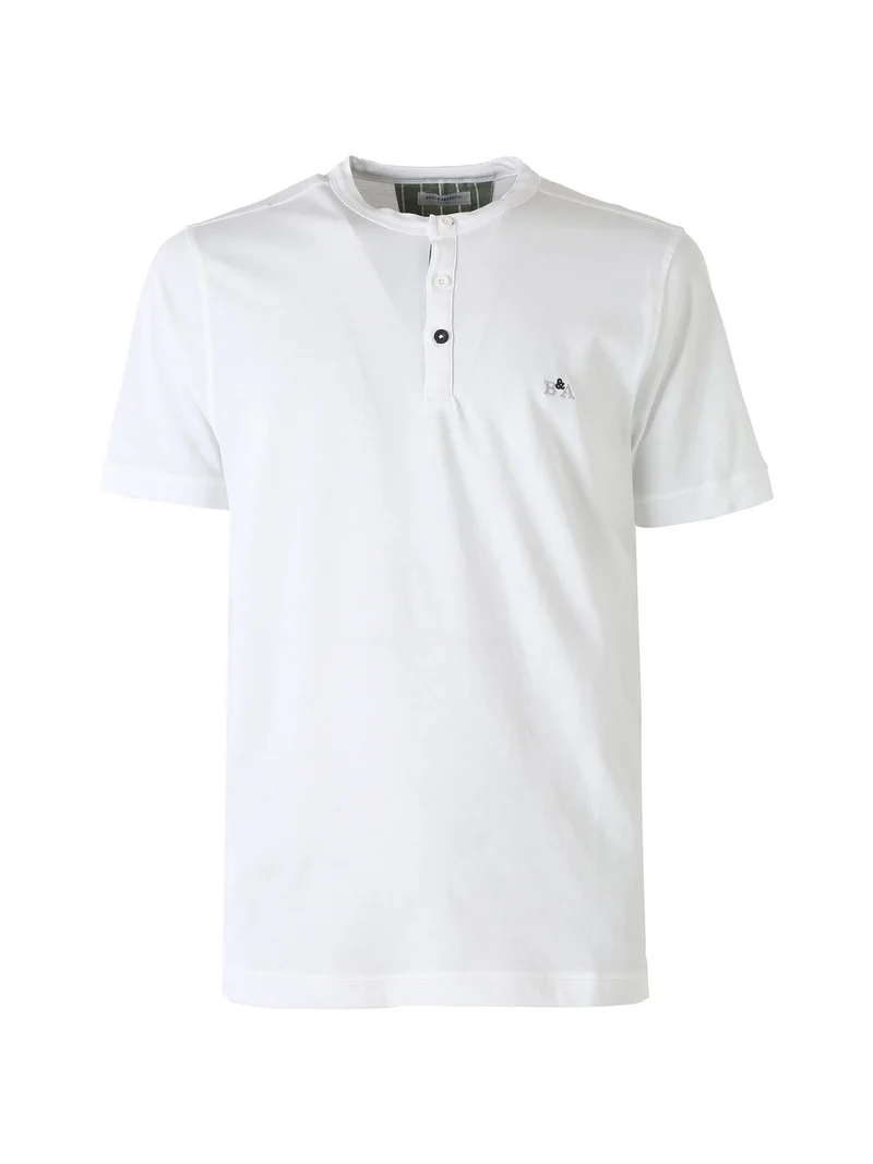 T-shirt da uomo in cotone con bottoncini sullo scollo - bianco