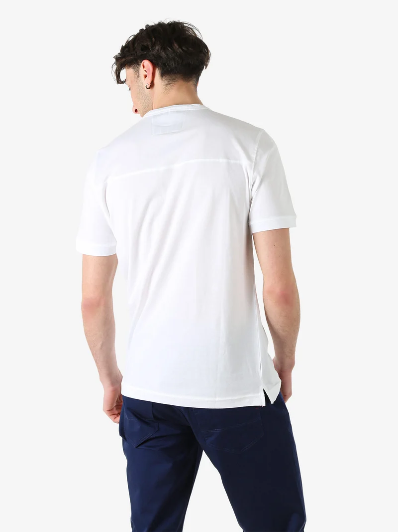 T-shirt da uomo in cotone con bottoncini sullo scollo - bianco