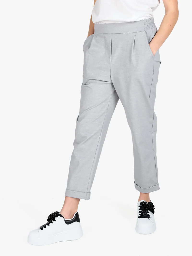 Pantaloni casual da donna con risvolto - grigio