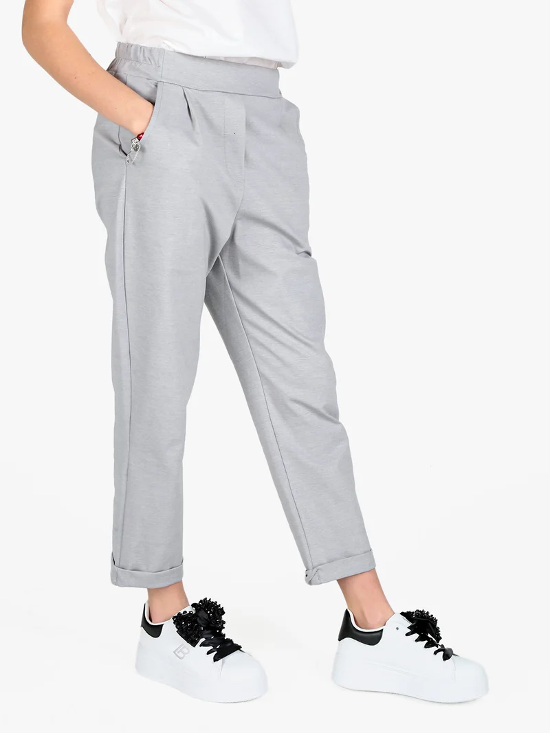 Pantaloni casual da donna con risvolto - grigio