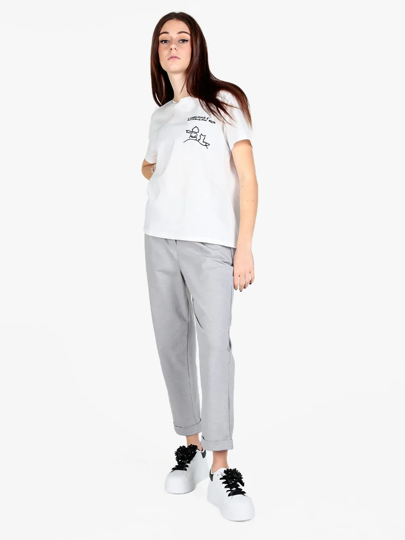 Pantaloni casual da donna con risvolto - grigio