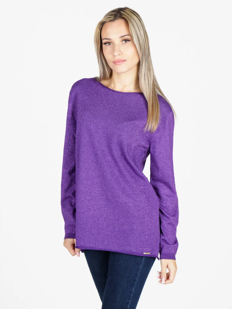 Maglia donna in lurex con spacchi laterali - viola