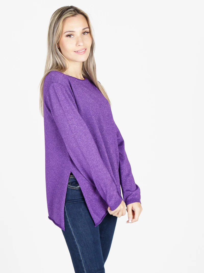 Maglia donna in lurex con spacchi laterali - viola