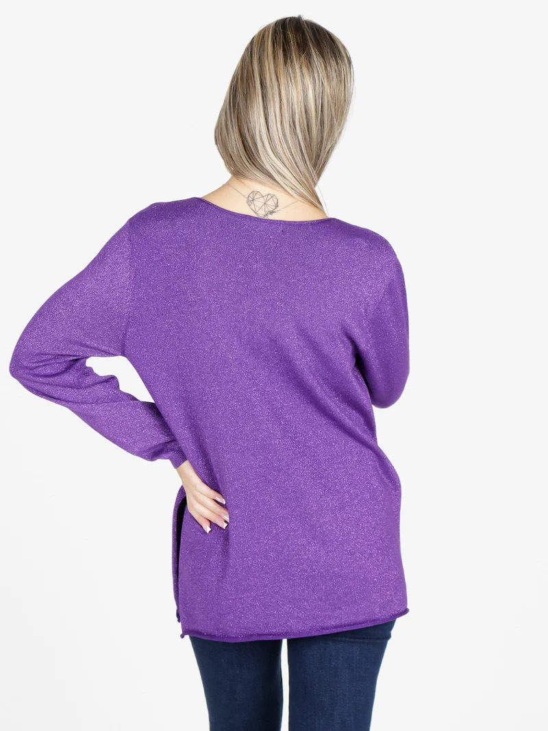 Maglia donna in lurex con spacchi laterali - viola