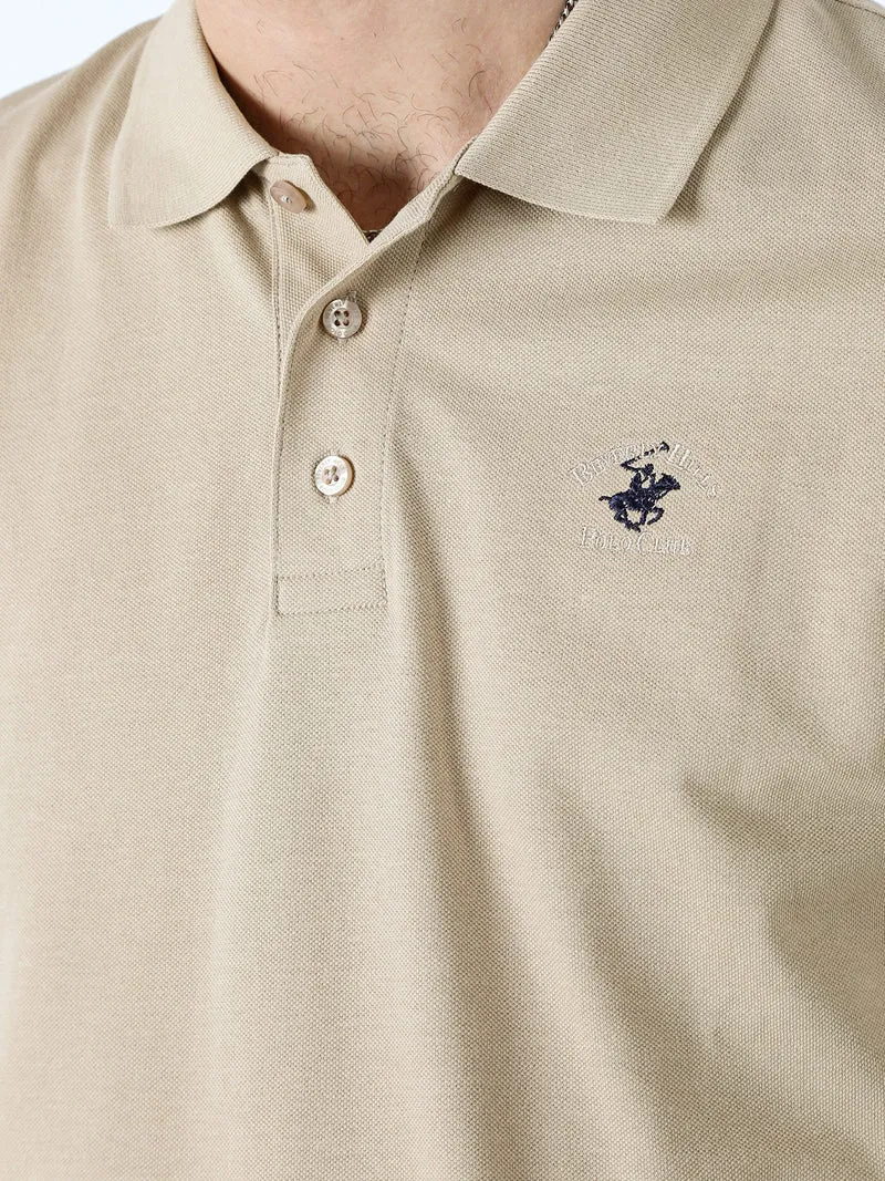 Polo da uomo in cotone con logo a maniche lunghe - khaki