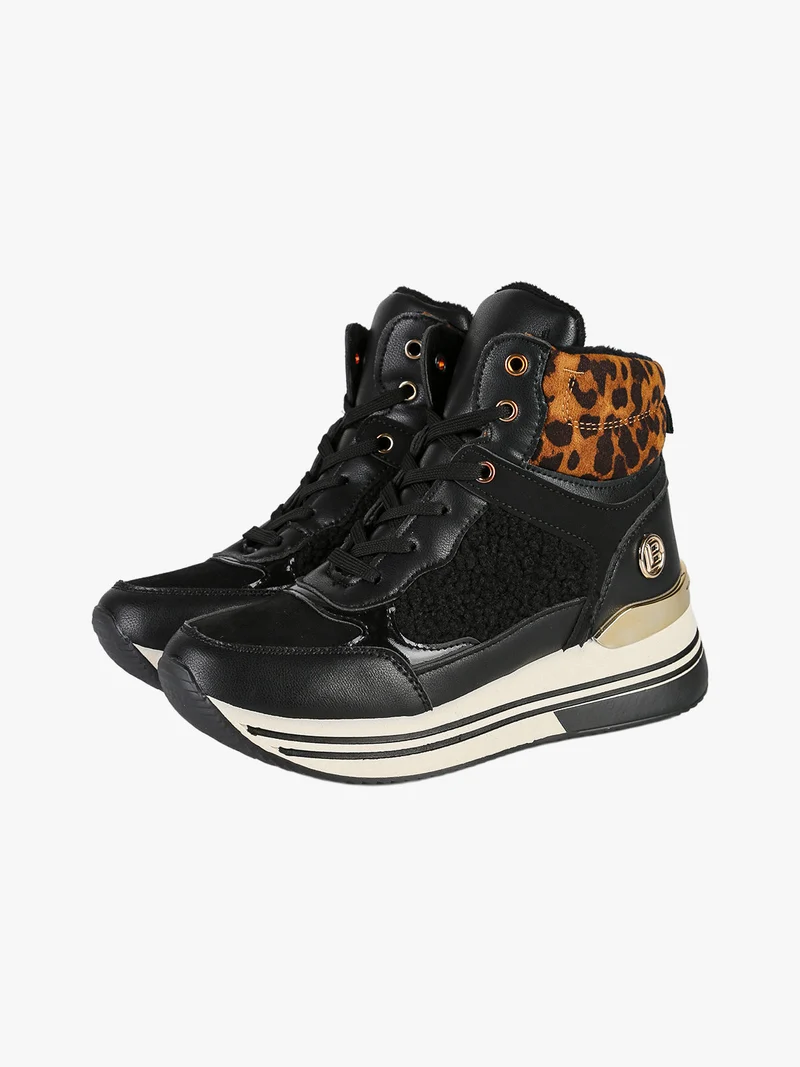 Sneakers donna alte con platform e interno in ecopelo - nero