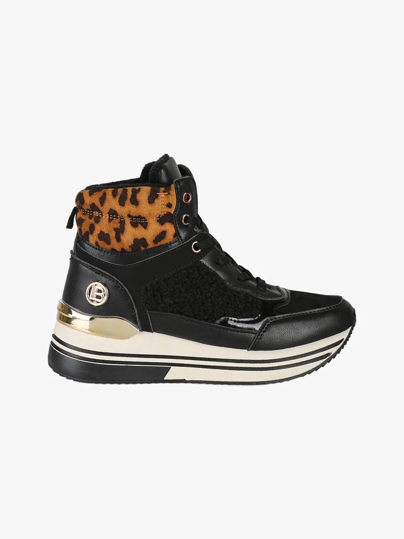 Sneakers donna alte con platform e interno in ecopelo - nero