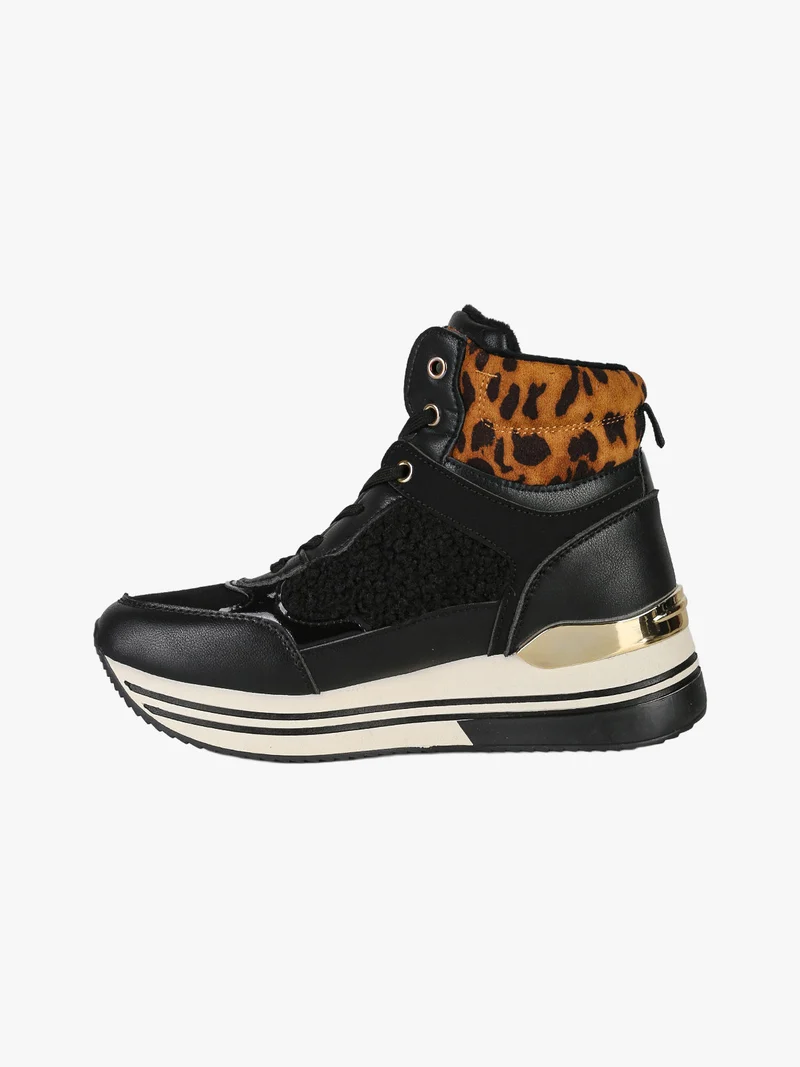 Sneakers donna alte con platform e interno in ecopelo - nero