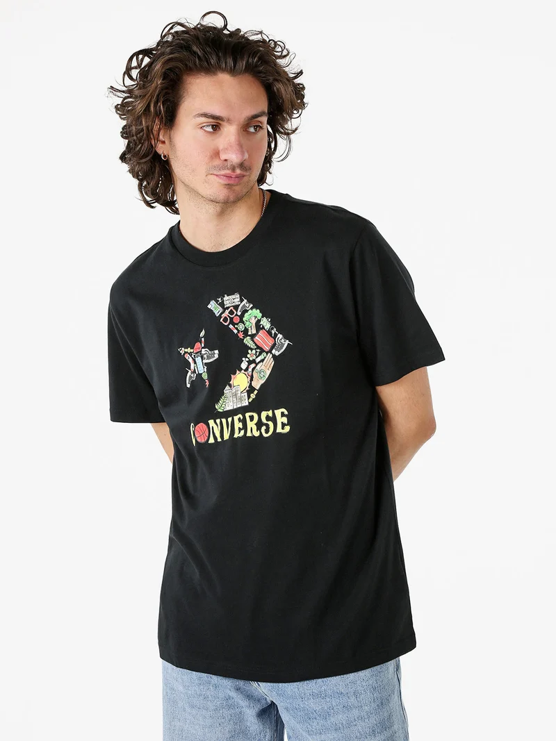 T-shirt in cotone da uomo con stampa - nero