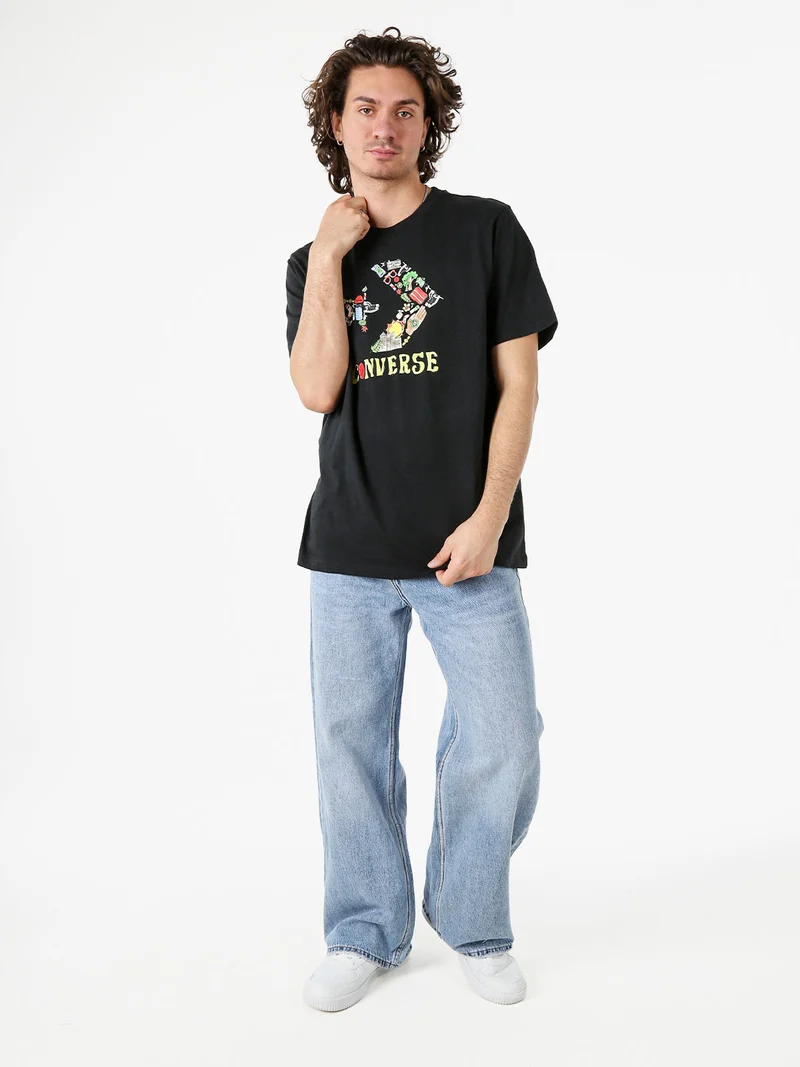 T-shirt in cotone da uomo con stampa - nero