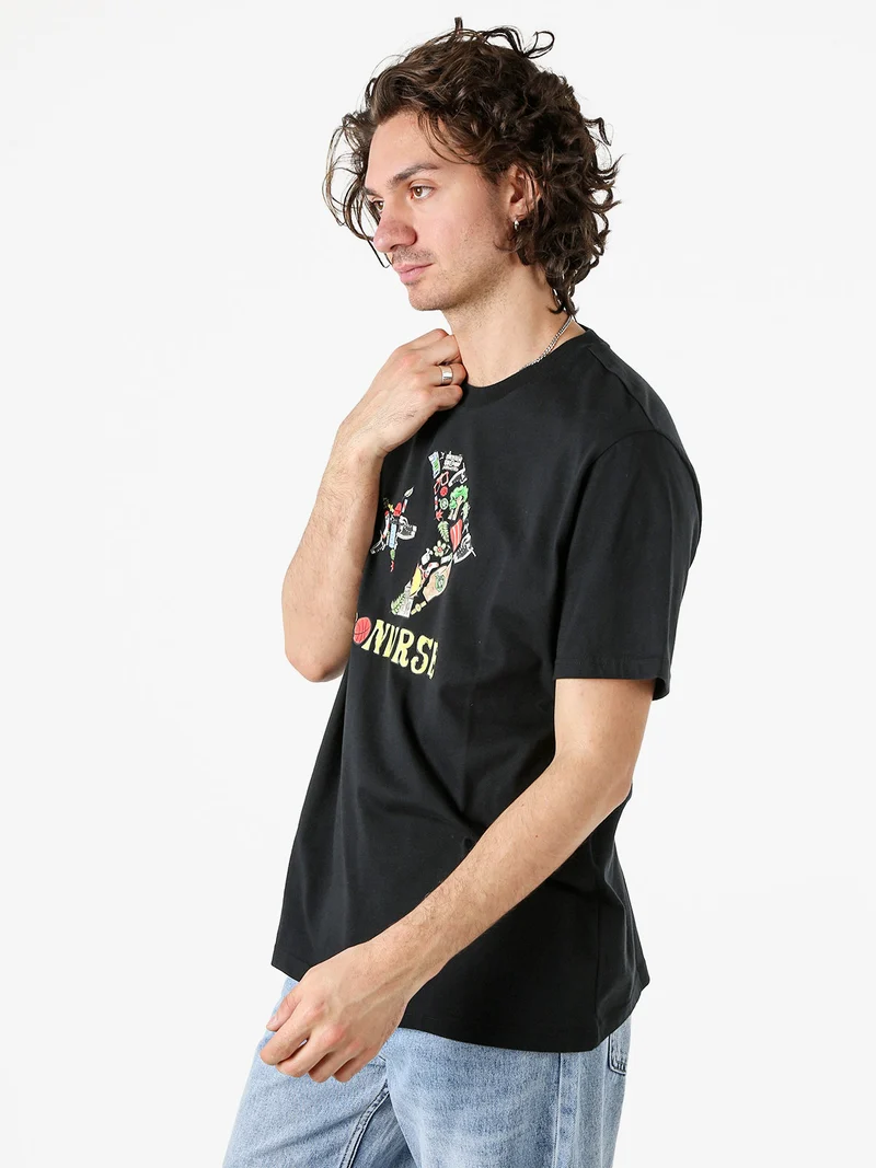 T-shirt in cotone da uomo con stampa - nero