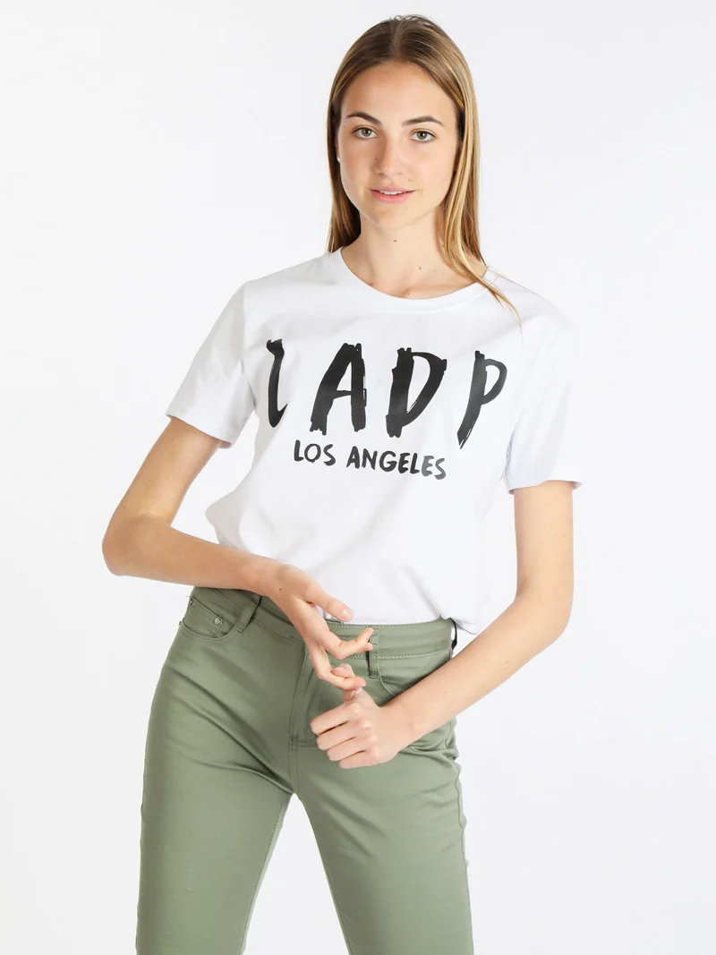 T-shirt manica corta donna con scritta - bianco