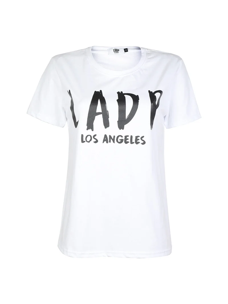 T-shirt manica corta donna con scritta - bianco