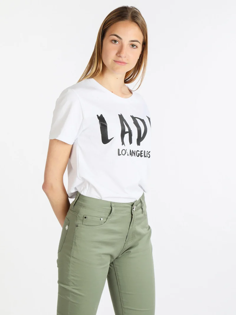 T-shirt manica corta donna con scritta - bianco